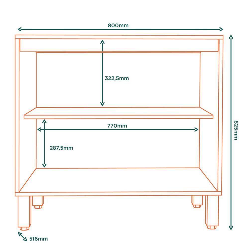Balcao Com Tampo 80 Cm 2 Pt Glor Bgl01 Castanho Off White Mxm - 4