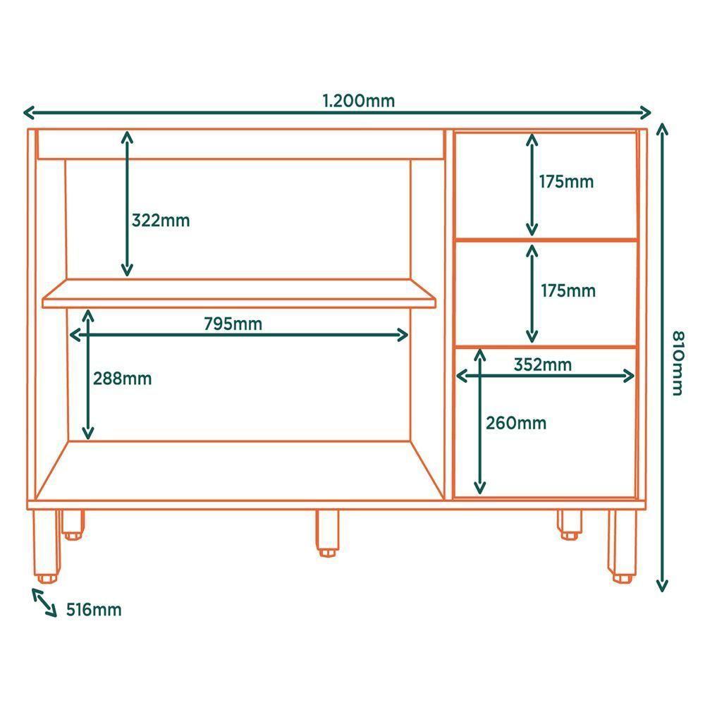 Balcao Pia Sem Tampo 120 Cm Glor Bgl02 Branco Neve Mxm - 3