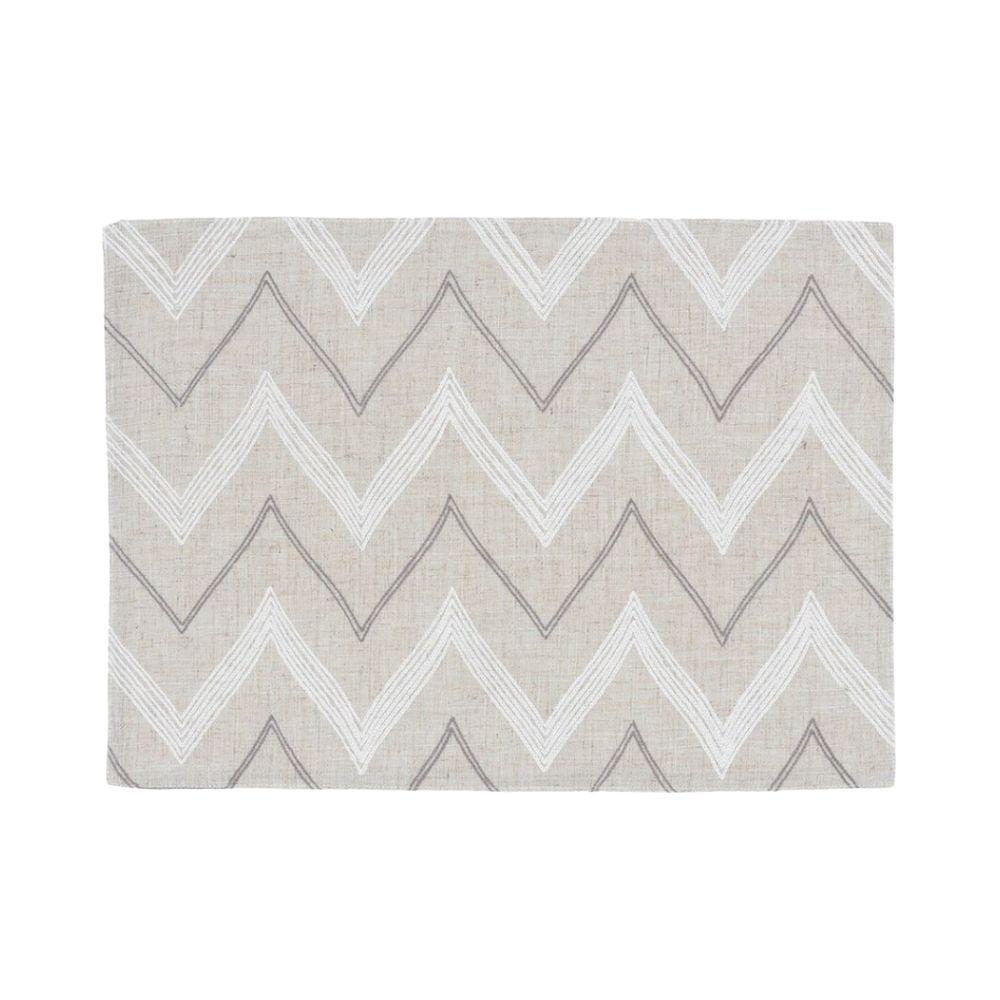 Lugar Americano Retangular Em Tecido Poli-linho Ricamo 50x35cm Auguri Casa Zig Zag Cinza - 1