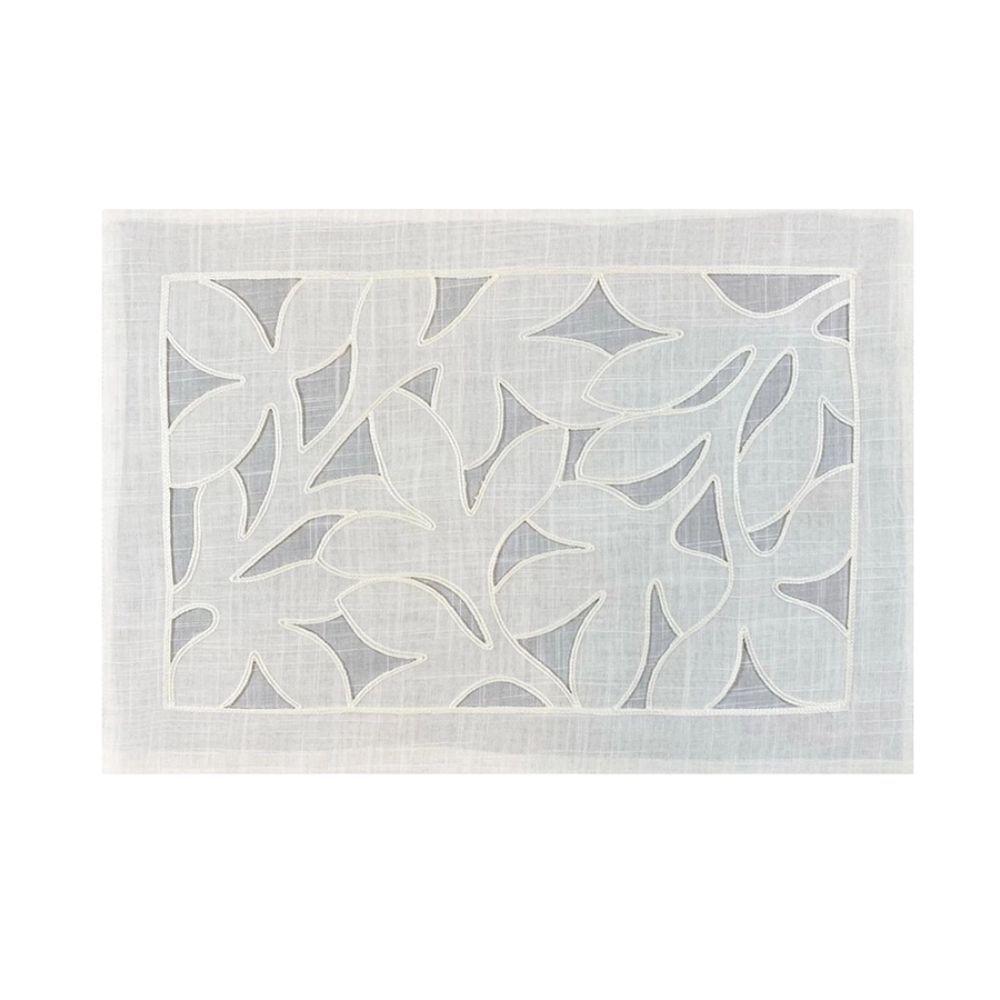 Lugar Americano Retangular Em Tecido Poli-linho Ricamo 50x35cm Auguri Casa Marmi Branco - 1