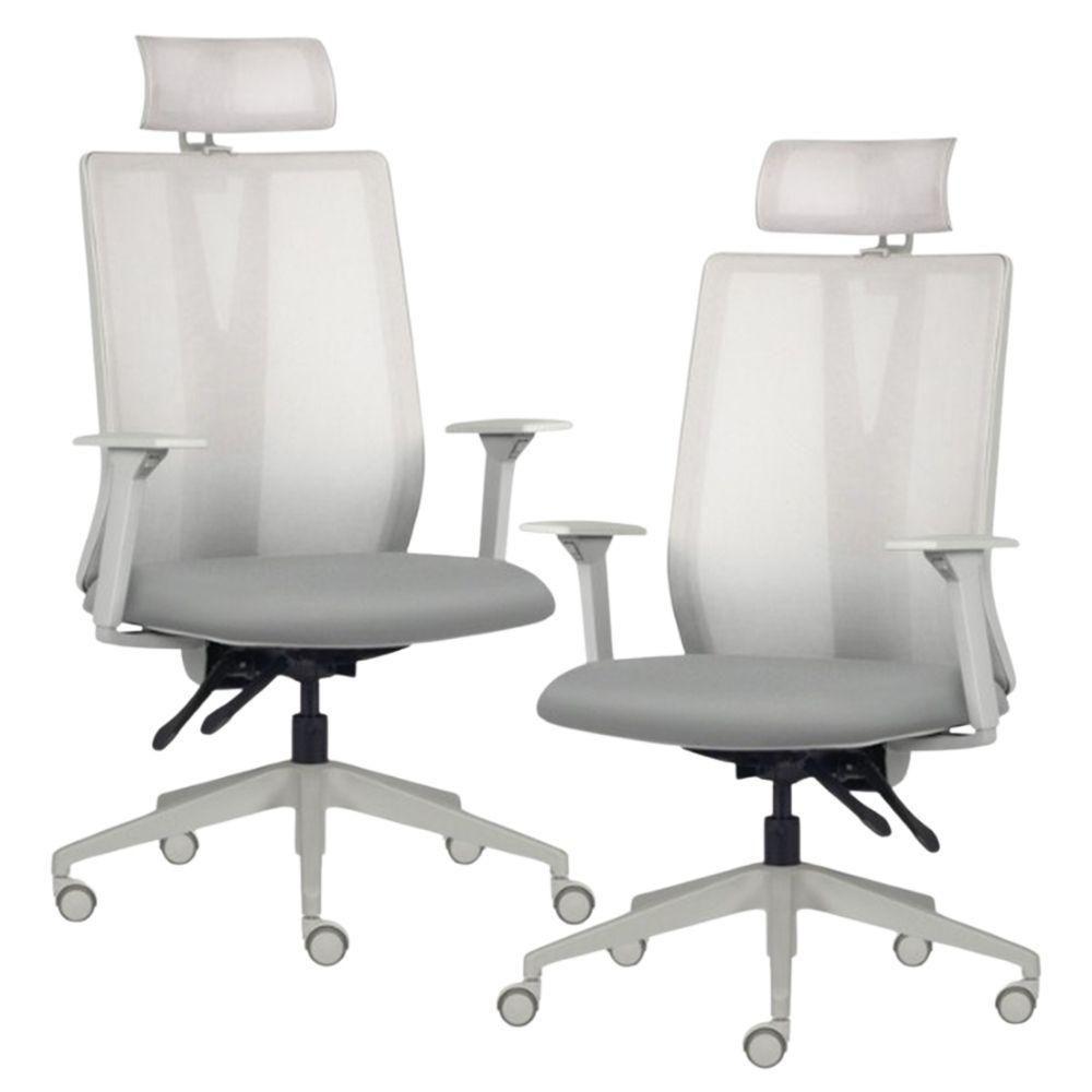 Kit 2 Cadeiras Escritório Giratória Presidente Flow F02 Base Cinza Sintético Cinza - Lyam Decor - 1