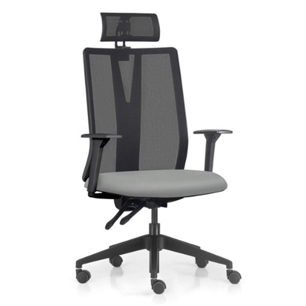 Kit 2 Cadeiras Escritório Giratória Presidente Flow F02 Base Preta Sintético Cinza - Lyam Decor - 2