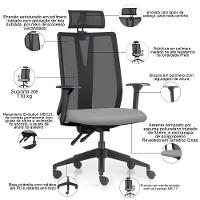 Kit 2 Cadeiras Escritório Giratória Presidente Flow F02 Base Preta Sintético Cinza - Lyam Decor - 3