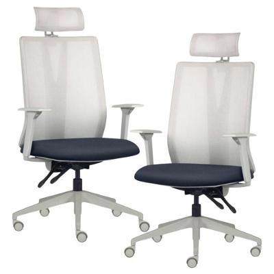 Kit 2 Cadeiras Escritório Giratória Presidente Flow F02 Base Cinza Sintético Azul - Lyam Decor