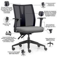 Cadeira De Escritório Giratória Diretor Flow F02 Base Preta Sintético Cinza - Lyam Decor - 2