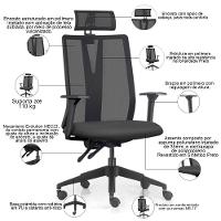 Cadeira Escritório Giratória Presidente Flow F02 Base Preta Sintético Preto - Lyam Decor - 2