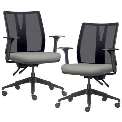 Kit 2 Cadeiras De Escritório Giratória Diretor Flow F02 Base Preta Crepe Cinza - Lyam Decor