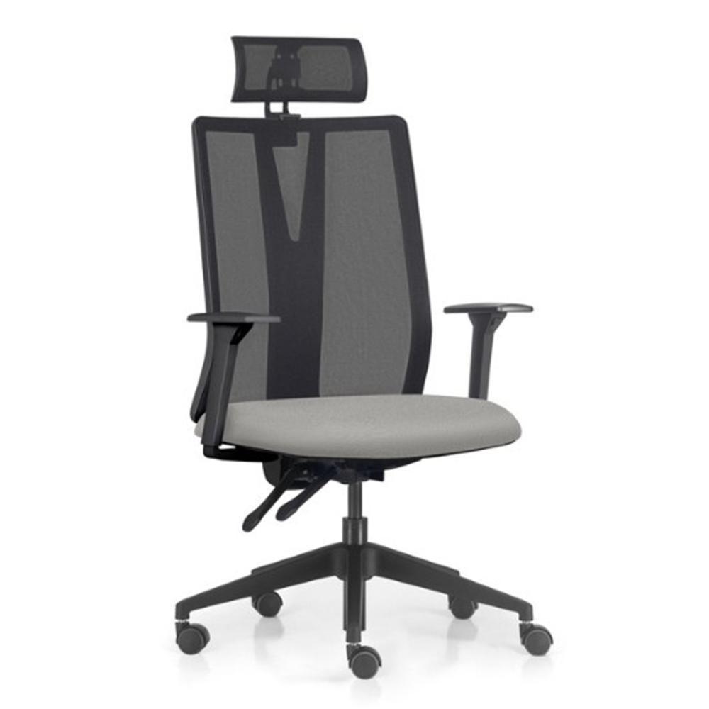 Cadeira Escritório Giratória Presidente Flow F02 Base Preta Crepe Cinza - Lyam Decor - 1