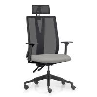 Cadeira Escritório Giratória Presidente Flow F02 Base Preta Crepe Cinza - Lyam Decor - 1