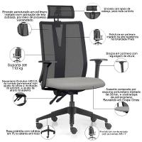 Cadeira Escritório Giratória Presidente Flow F02 Base Preta Crepe Cinza - Lyam Decor - 3