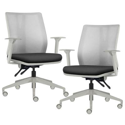 Kit 2 Cadeiras De Escritório Giratória Diretor Flow F02 Base Cinza Sintético Preto - Lyam Decor