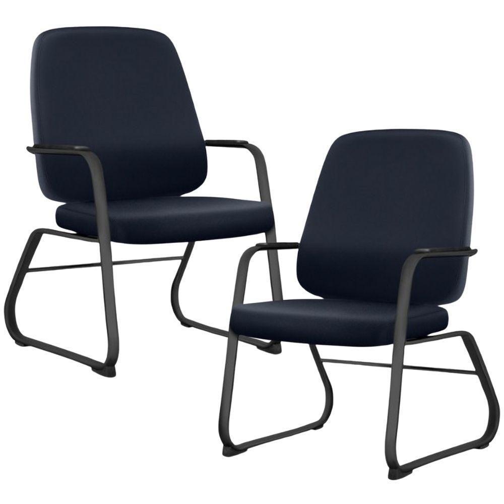 Kit 02 Cadeiras Executiva Diretor Base Fixa Hub F02 Sintético Azul - Lyam Decor - 1