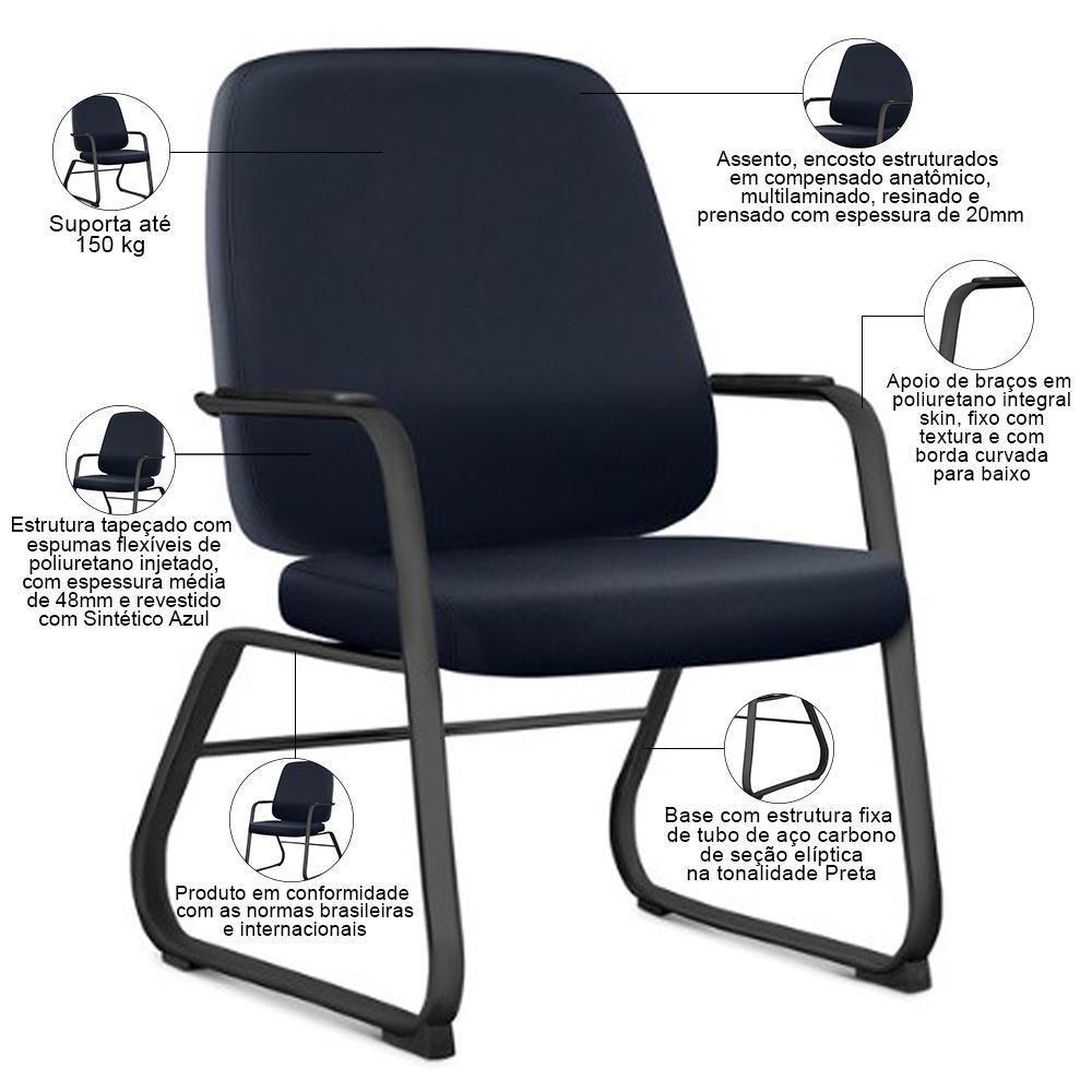 Cadeira Executiva Diretor Base Fixa Hub F02 Sintético Azul - Lyam Decor - 2