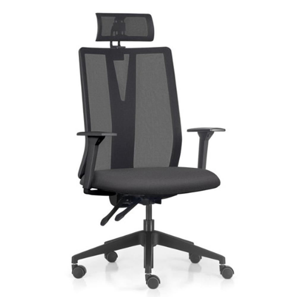 Cadeira Escritório Giratória Presidente Flow F02 Base Preta Linho Grafite - Lyam Decor - 1