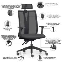 Cadeira Escritório Giratória Presidente Flow F02 Base Preta Linho Grafite - Lyam Decor - 2