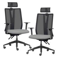 Cadeira Escritório Giratória Presidente Flow F02 Base Preta Sintético Cinza - Lyam Decor - 2