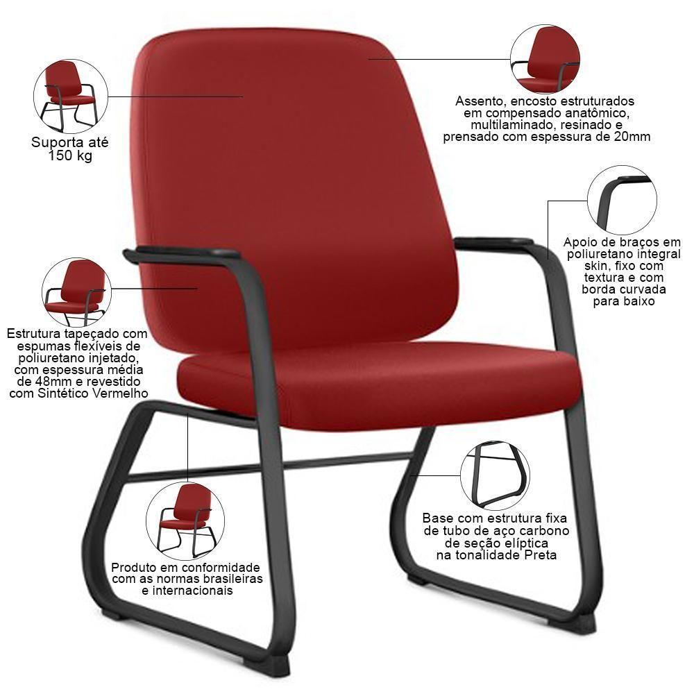 Cadeira Executiva Diretor Base Fixa Hub F02 Sintético Vermelho - Lyam Decor - 2