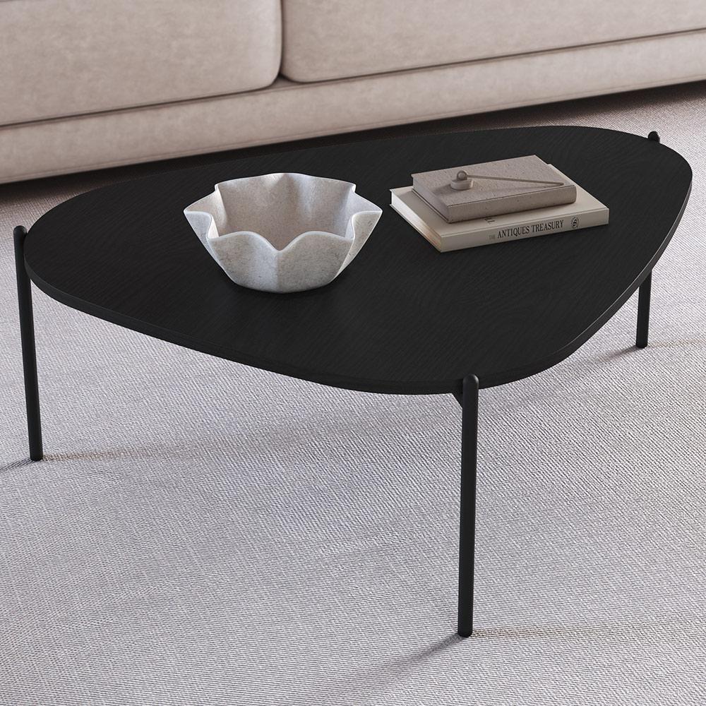 Mesa De Centro Para Sala De Estar Pés Metálicos Baixa Adek A03 Nero Preto - Lyam Decor - 2