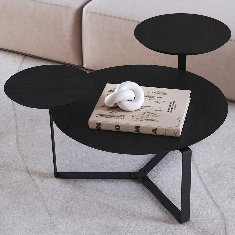 Mesa De Centro Para Sala De Estar 3 Em 1 Pés Metálicos Dari A03 Nero Preto - Lyam Decor - 2