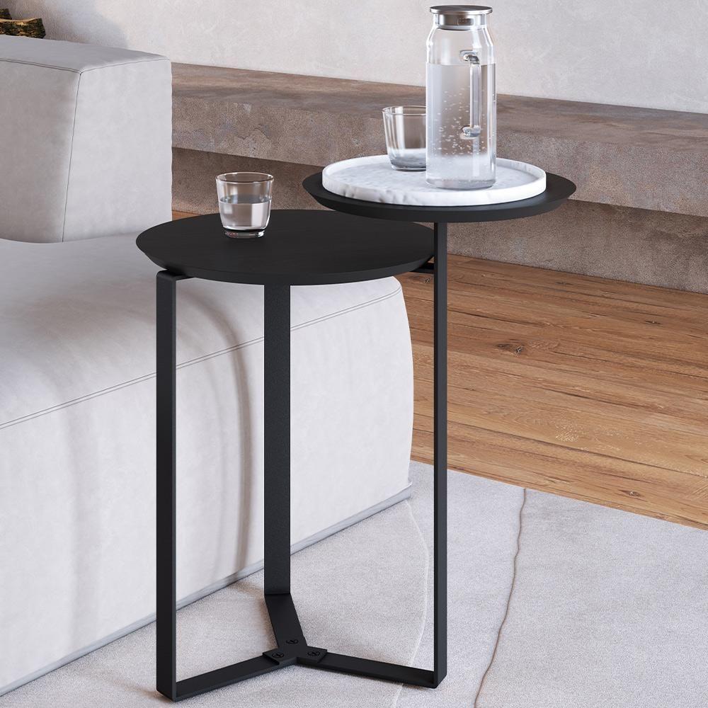 Mesa Lateral Para Sala De Estar 2 Em 1 Pés Metálicos Dari A03 Nero Preto - Lyam Decor - 5