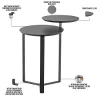 Mesa Lateral Para Sala De Estar 2 Em 1 Pés Metálicos Dari A03 Nero Preto - Lyam Decor - 2