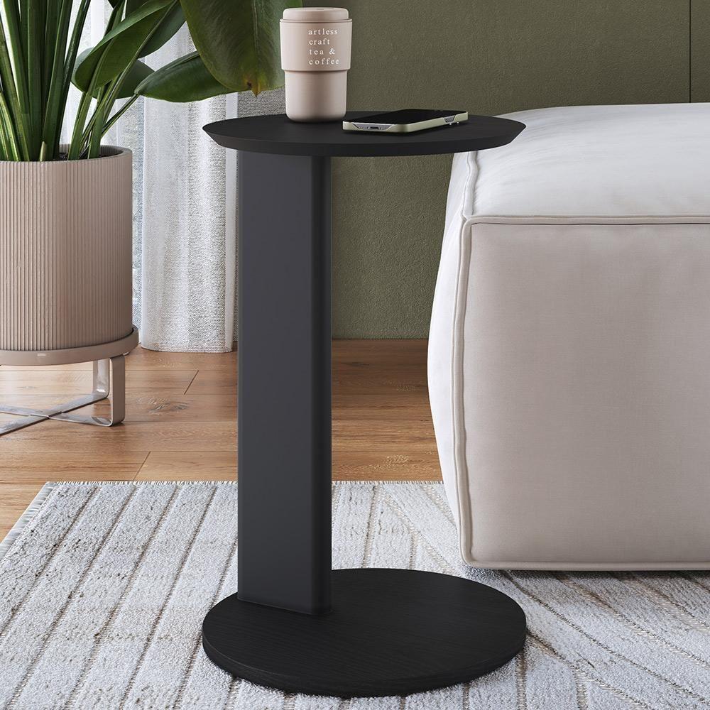 Mesa Lateral Para Sala De Estar Pés Madeira Bulat A03 Nero Preto - Lyam Decor - 2