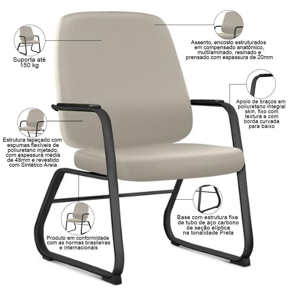 Kit 02 Cadeiras Executiva Diretor Base Fixa Hub F02 Sintético Areia - Lyam Decor - 3