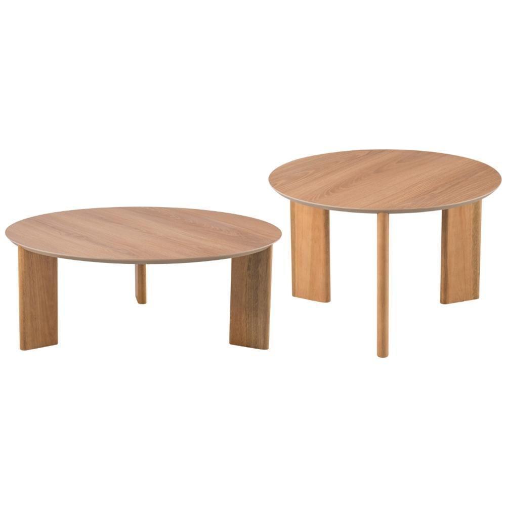 Kit 02 Mesas De Centro Para Sala De Estar Pés Madeira Bulat A03 Hanover Roble - Lyam Decor - 1