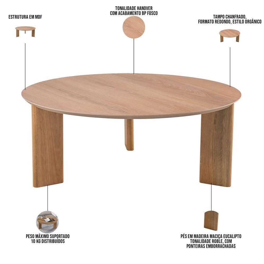 Kit 02 Mesas De Centro Para Sala De Estar Pés Madeira Bulat A03 Hanover Roble - Lyam Decor - 5
