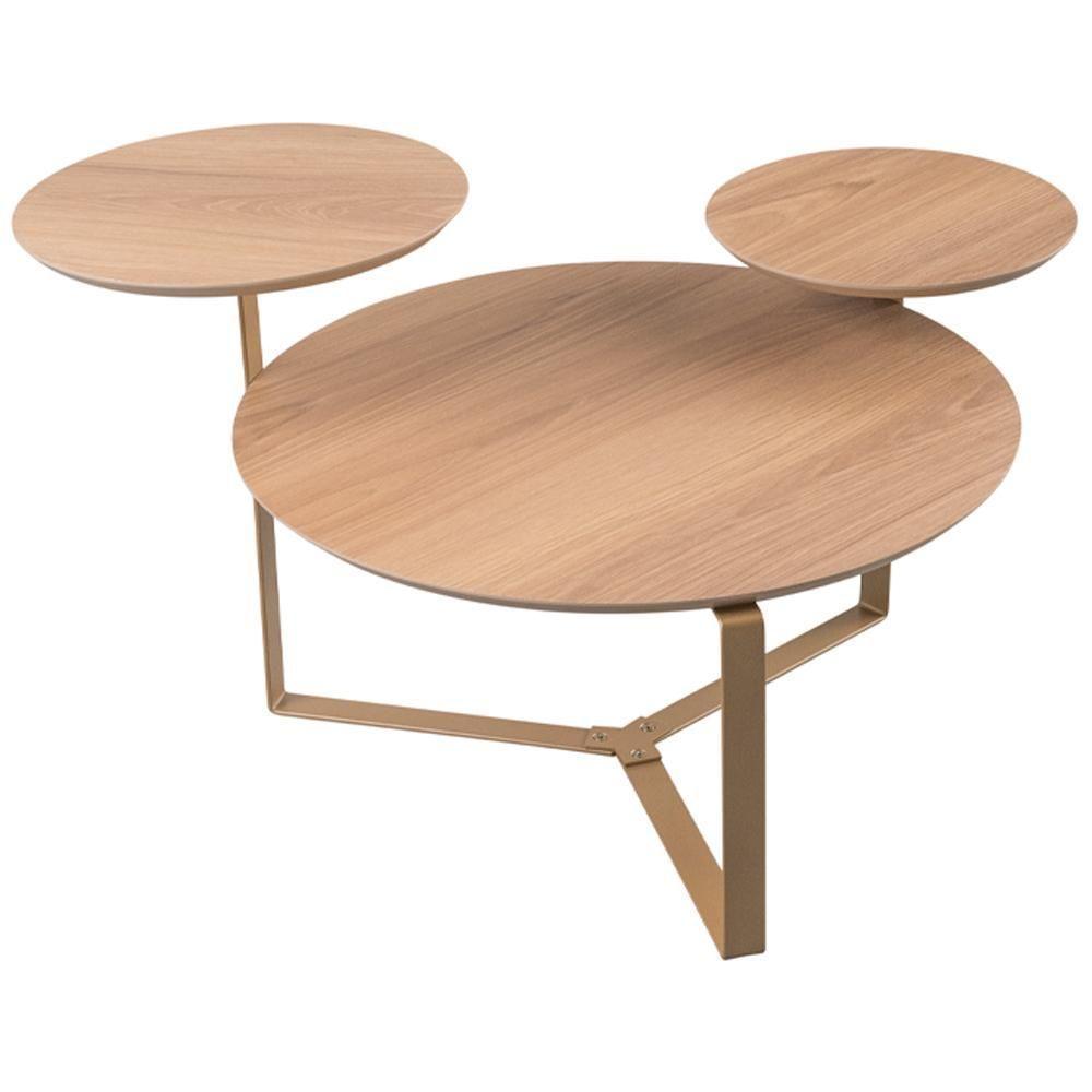 Mesa De Centro Para Sala De Estar 3 Em 1 Pés Metálicos Dari A03 Hanover Dourado - Lyam Decor - 1