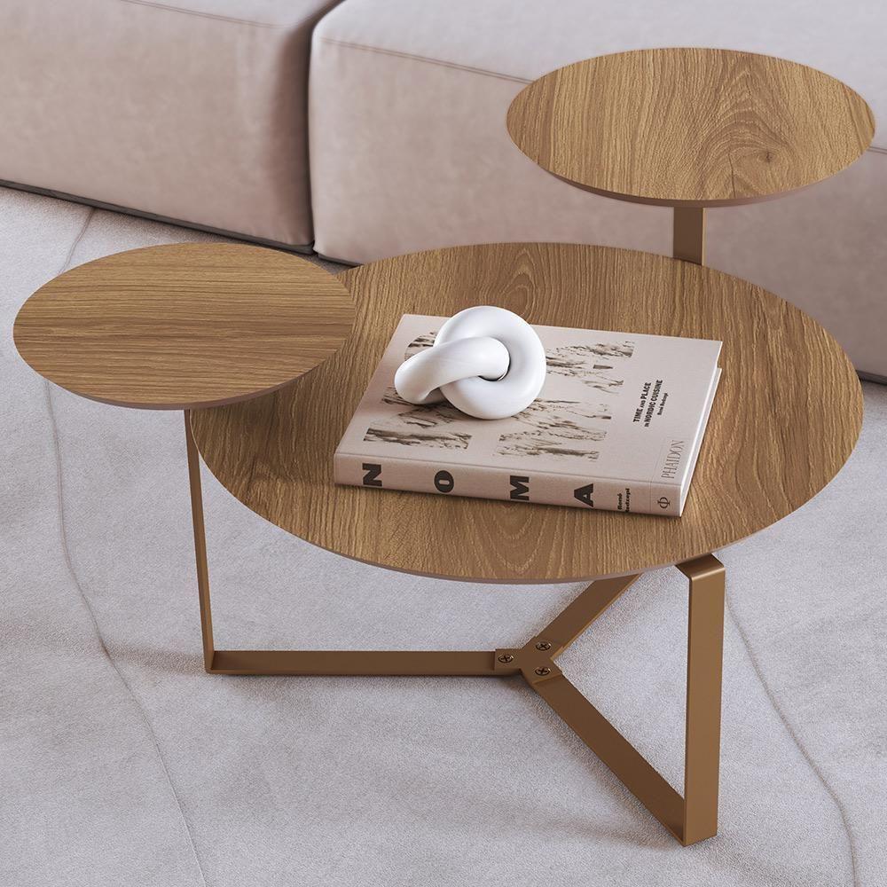 Mesa De Centro Para Sala De Estar 3 Em 1 Pés Metálicos Dari A03 Hanover Dourado - Lyam Decor - 2