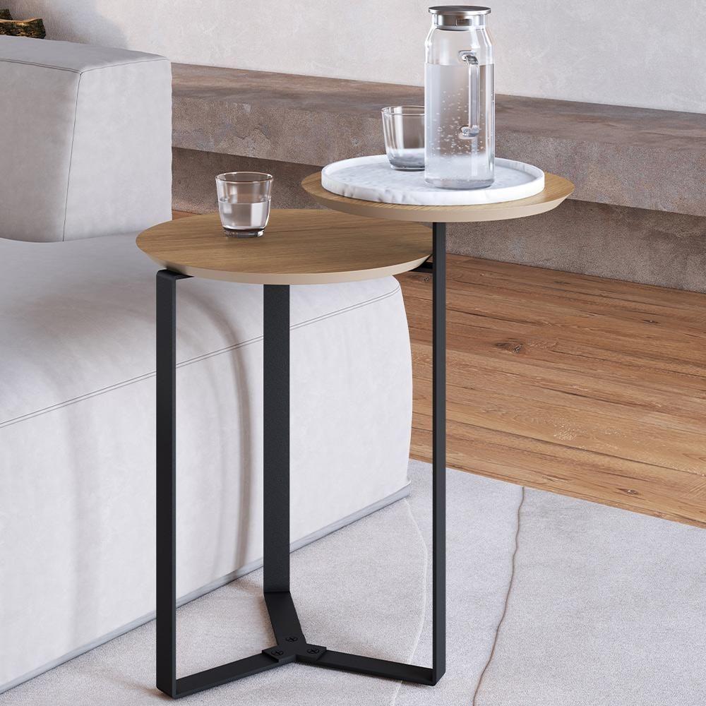 Mesa Lateral Para Sala De Estar 2 Em 1 Pés Metálicos Dari A03 Hanover Preto - Lyam Decor - 2