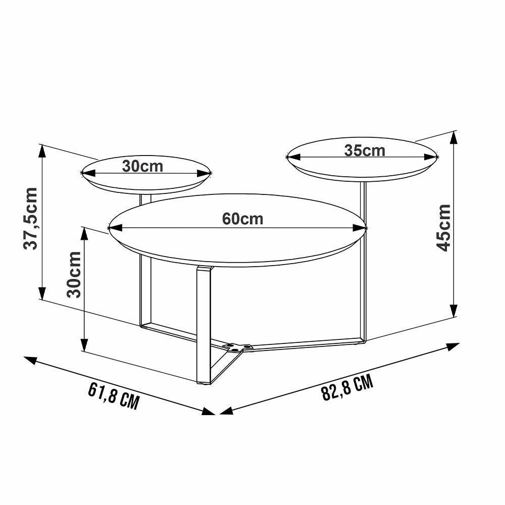 Mesa De Centro Para Sala De Estar 3 Em 1 Pés Metálicos Dari A03 Hanover Preto - Lyam Decor - 5