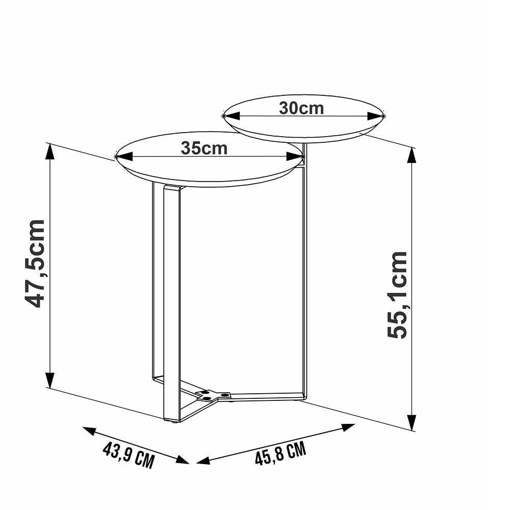 Mesa Lateral Para Sala De Estar 2 Em 1 Pés Metálicos Dari A03 Nero Dourado - Lyam Decor - 5