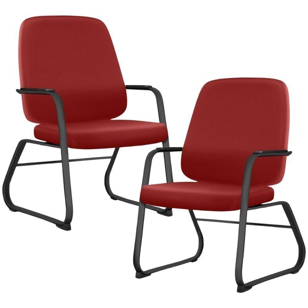 Kit 02 Cadeiras Executiva Diretor Base Fixa Hub F02 Sintético Vermelho - Lyam Decor - 1