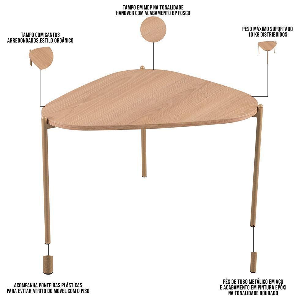 Mesa De Centro Para Sala De Estar Pés Metálicos Alta Adek A03 Hanover Dourado - Lyam Decor - 6