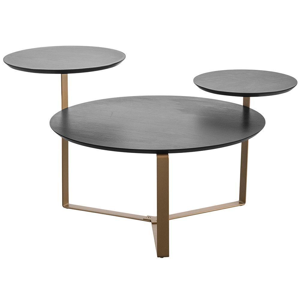 Mesa De Centro Para Sala De Estar 3 Em 1 Pés Metálicos Dari A03 Nero Dourado - Lyam Decor - 3