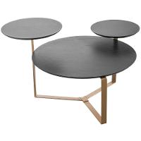 Mesa De Centro Para Sala De Estar 3 Em 1 Pés Metálicos Dari A03 Nero Dourado - Lyam Decor - 1