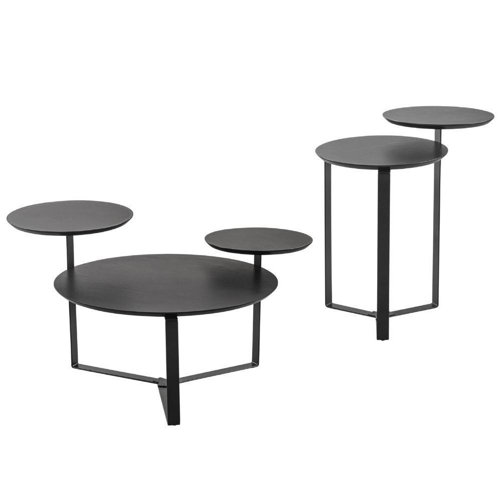 Kit Mesa De Centro E Mesa Lateral Para Sala Pés Metálicos Dari A03 Nero Preto - Lyam Decor - 1
