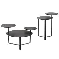 Kit Mesa De Centro E Mesa Lateral Para Sala Pés Metálicos Dari A03 Nero Preto - Lyam Decor - 1