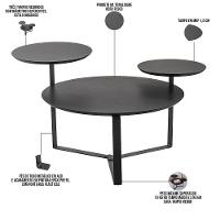 Kit Mesa De Centro E Mesa Lateral Para Sala Pés Metálicos Dari A03 Nero Preto - Lyam Decor - 5