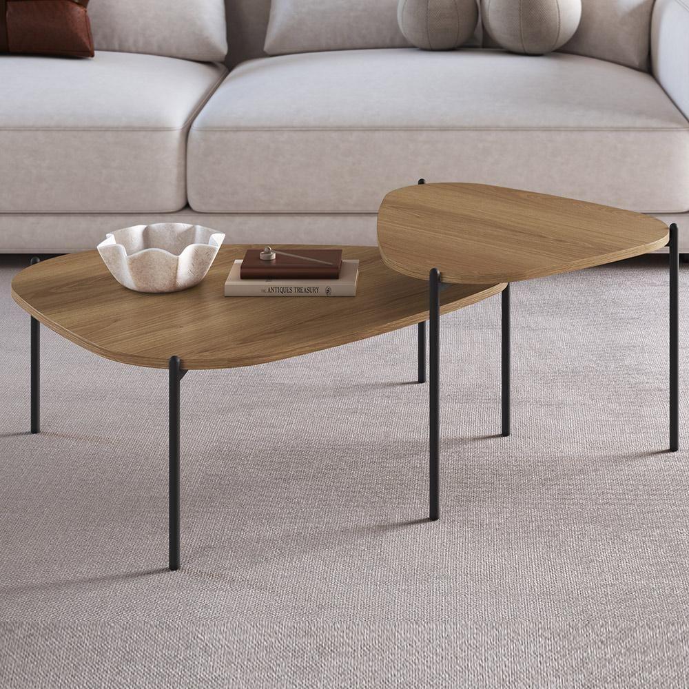 Kit 02 Mesas De Centro Para Sala De Estar Pés Metálicos Adek A03 Hanover Preto - Lyam Decor - 3