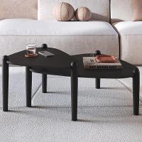 Kit 02 Mesas De Centro Para Sala De Estar Pés Madeira Trium A03 Nero Preto - Lyam Decor - 2