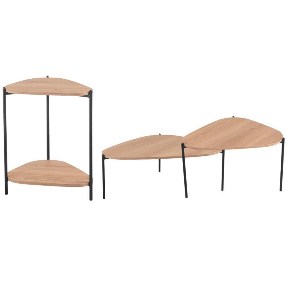 Kit 02 Mesas De Centro E 01 Mesa Lateral Pés Metálicos Adek A03 Hanover Preto - Lyam Decor - 1