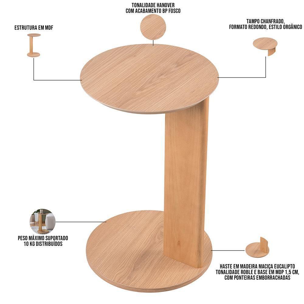 Mesa Lateral Para Sala De Estar Pés Madeira Bulat A03 Hanover Roble - Lyam Decor - 4