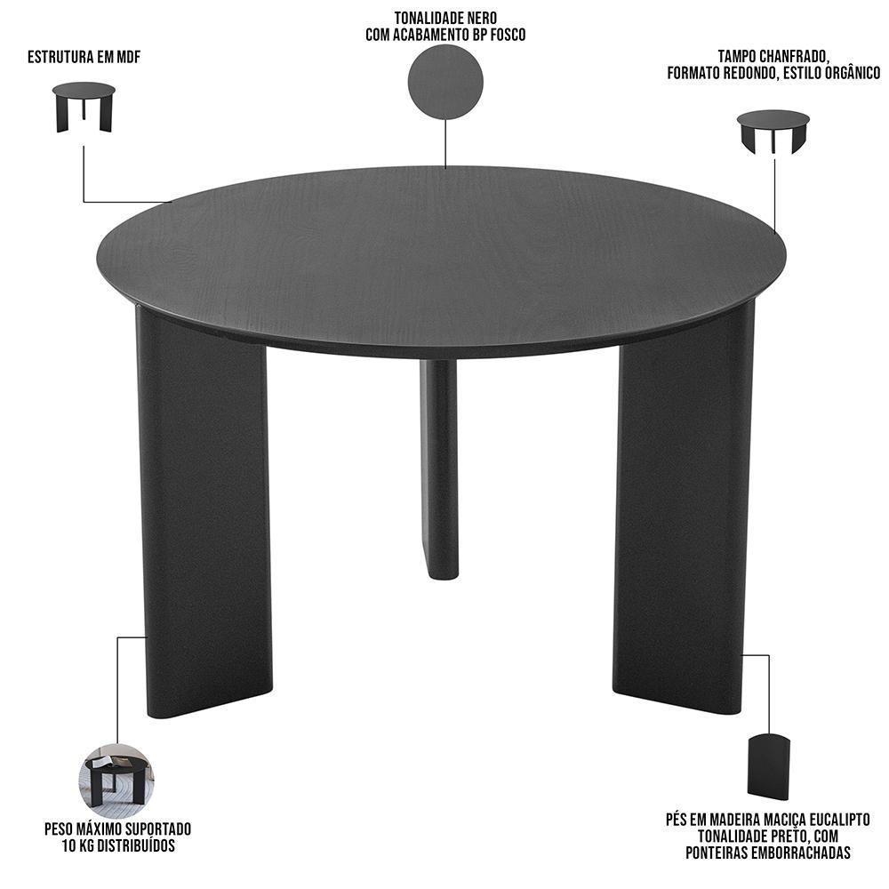 Kit 02 Mesas De Centro E 01 Mesa Lateral Pés Madeira Bulat A03 Nero Preto - Lyam Decor - 8