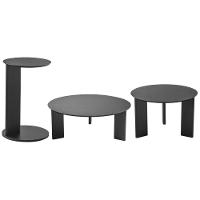 Kit 02 Mesas De Centro E 01 Mesa Lateral Pés Madeira Bulat A03 Nero Preto - Lyam Decor - 1