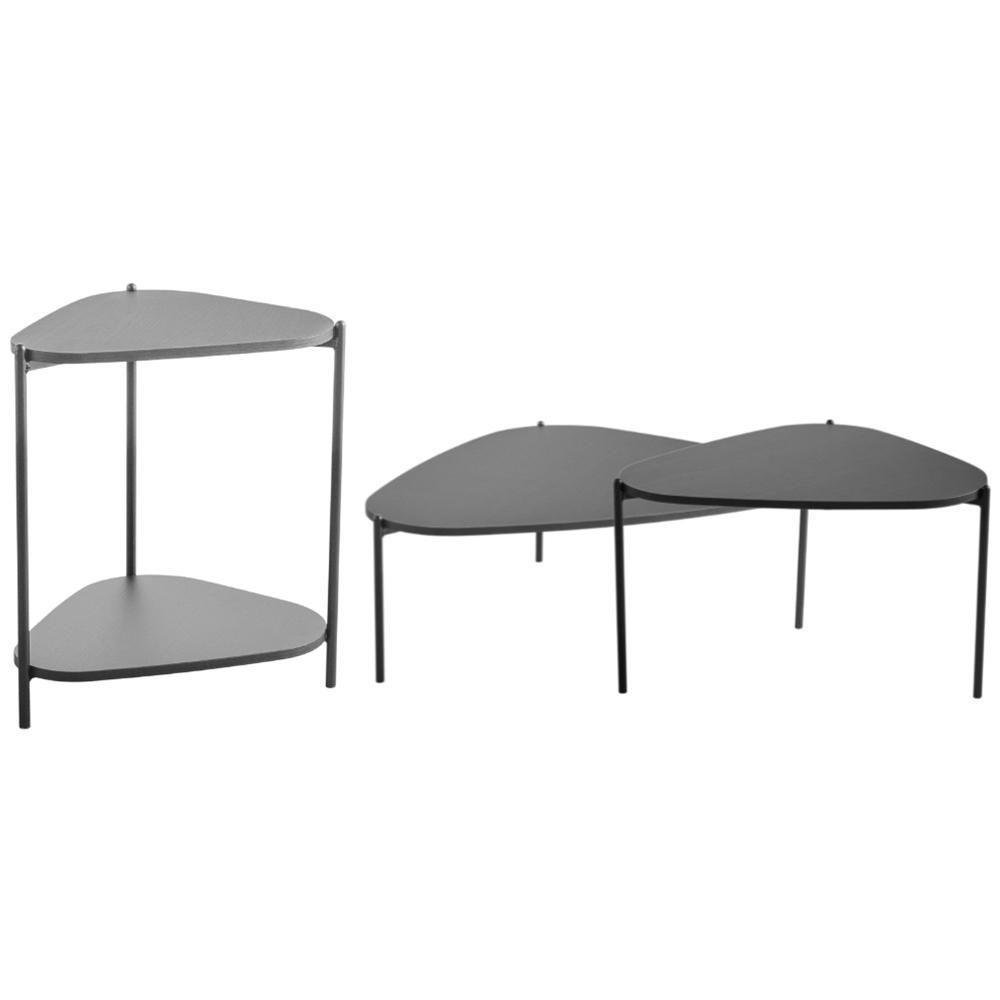 Kit 02 Mesas De Centro E 01 Mesa Lateral Pés Metálicos Adek A03 Nero Preto - Lyam Decor - 1