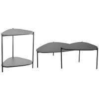 Kit 02 Mesas De Centro E 01 Mesa Lateral Pés Metálicos Adek A03 Nero Preto - Lyam Decor - 1