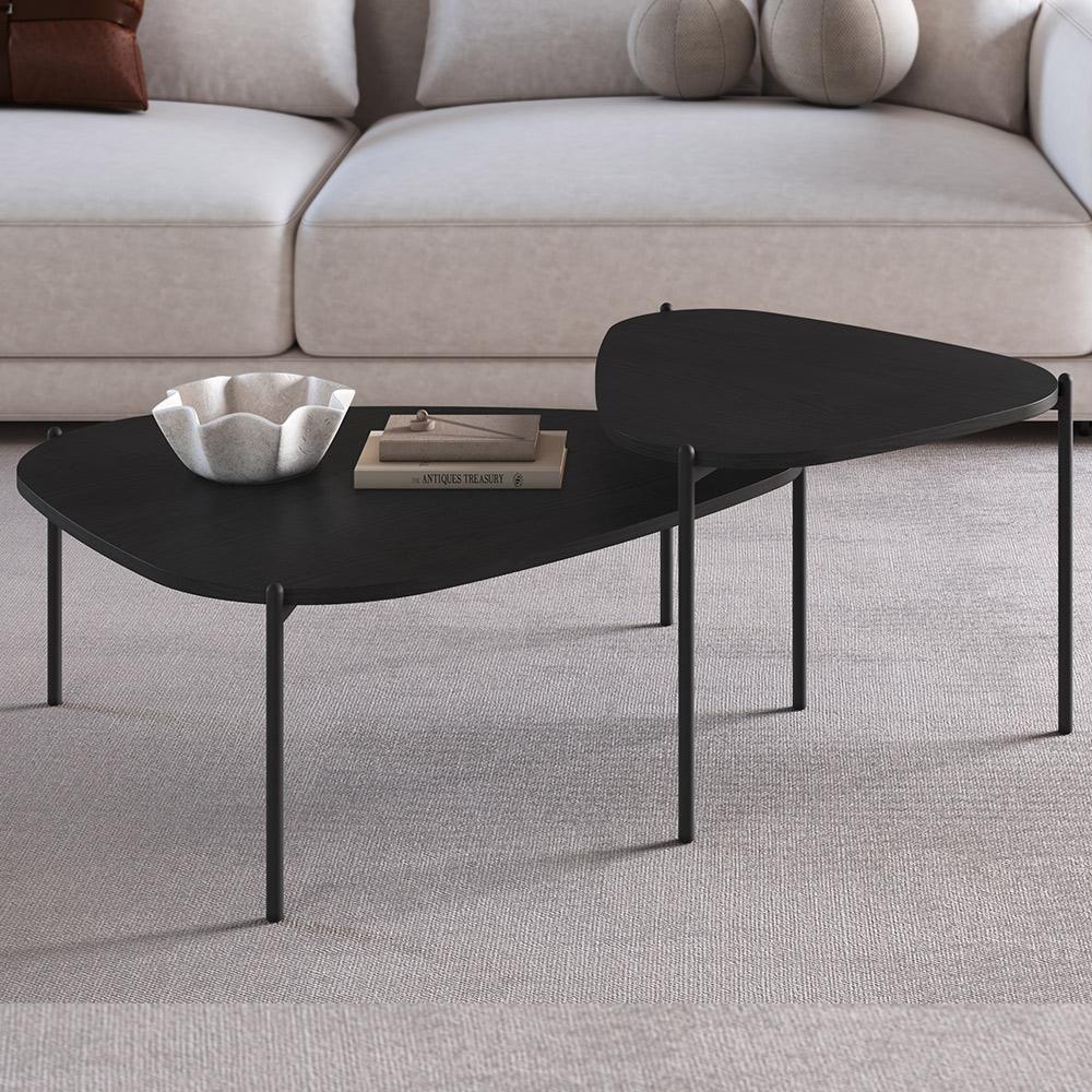 Kit 02 Mesas De Centro Para Sala De Estar Pés Metálicos Adek A03 Nero Preto - Lyam Decor - 5